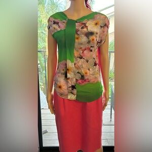 BCBGMaxAzria pink floral, sleeveless blouse. Sz 4